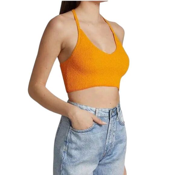 Rag & Bone Womens Soleil Bra Crop Top XL‎ Golden Yellow Ribbed Knit - Picture 1 of 14